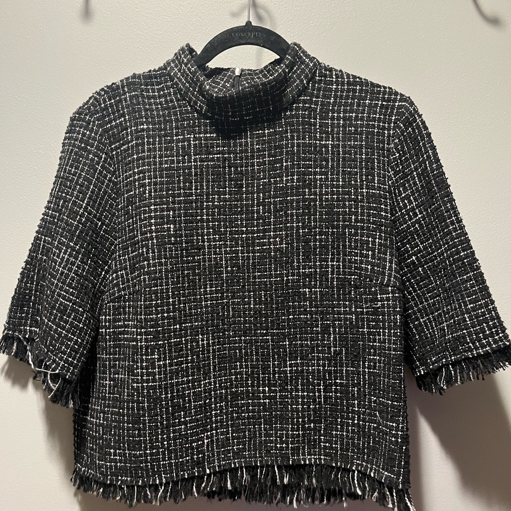 Zara Monochrome Tweed Blouse